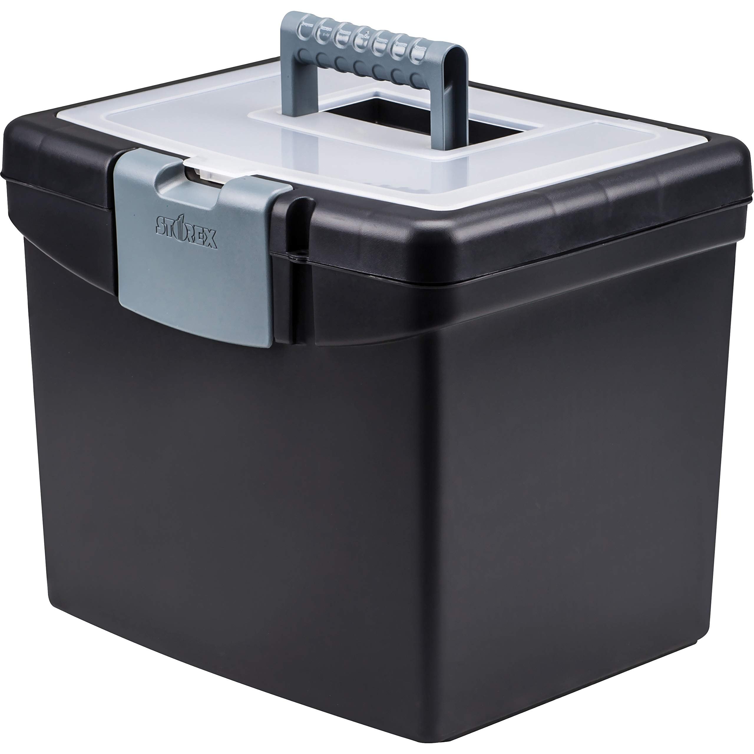 Storex Economy Portable File Box For Letter Size Hanging Files, Black (61502U01C)