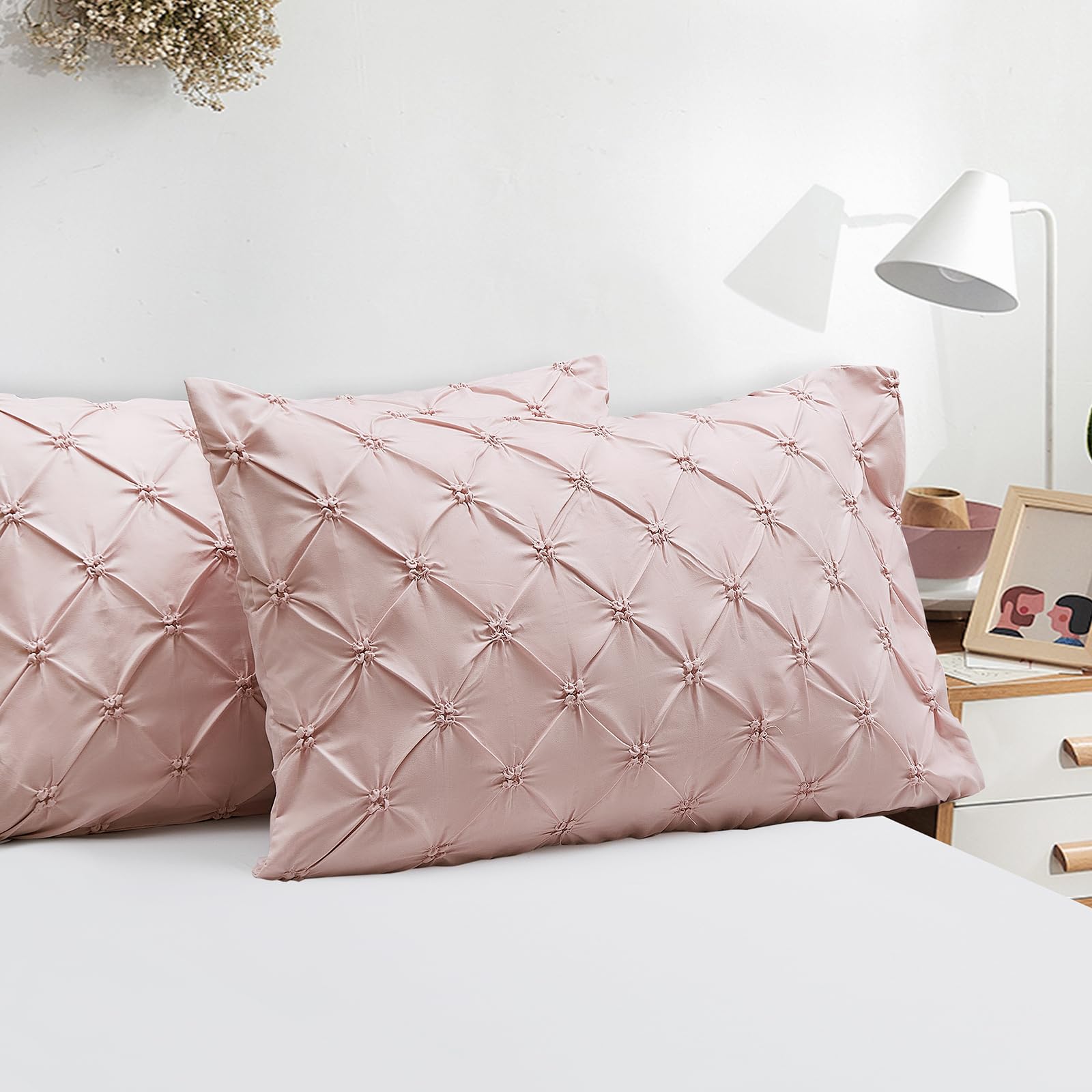 Vaulia Lightweight Soft Microfiber Decorative Pillow Shams, Well Crafted Pinch Pleat, Queen Size (20x30) Pink Color, 2 Pack