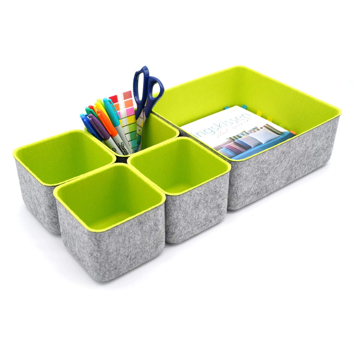 Welaxy Storage Bins Set Office Drawer Organizers For School Home Kitchen Closet Cabinet Desk Organize Boxes 5-Pack (Navy)