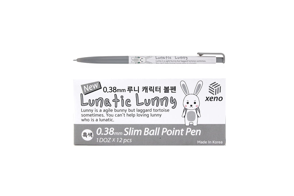 Zeesoon Xeno Lunatic Lunny 0.38Mm Slim Ball Point Pen Dozen Box 12 Pcs, Made In Korea (Black 12Pcs)