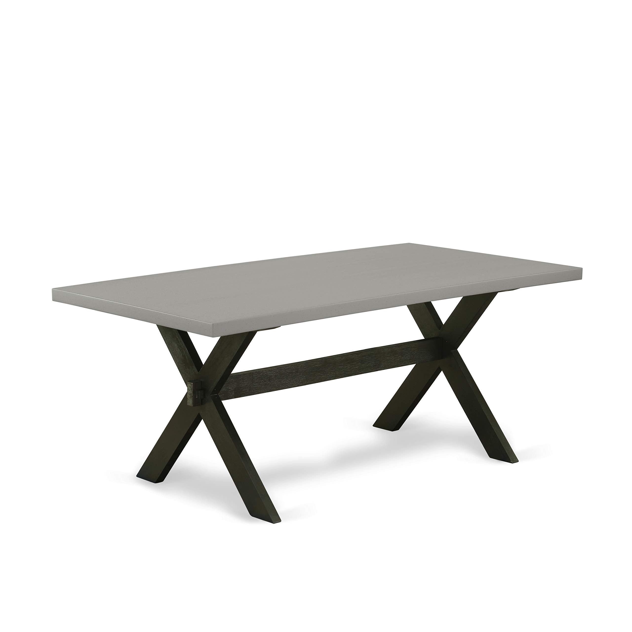 East West Furniture X-Style 6 Piece Set Contains A Rectangle Dining Room Table And 4 Light Sable Linen Fabric Parson Chairs With A Bench, 40X72 Inch, Multi-Color