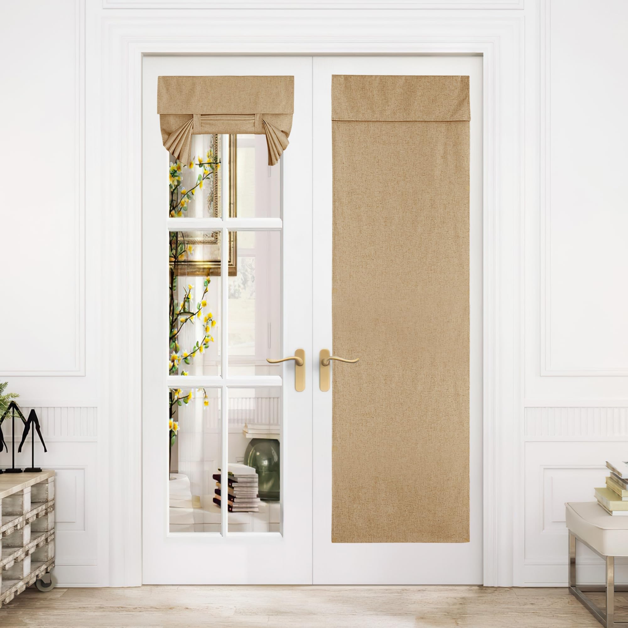 Nicetown French Door Curtains For Door Window, 100% Blackout Privacy Door Curtains For Kitchen, Farmhouse Linen Door Shade For Classroom Office, Tie Up Shades, 26 X 72 Inches, Camel, 1 Panel