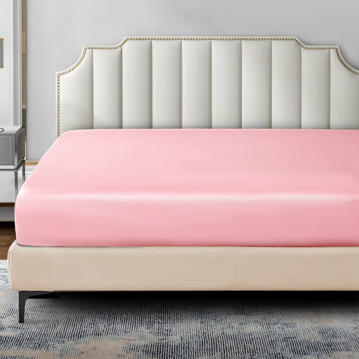 Pothuiny Satin Fitted Sheet - Blush Pink, Ultra Soft, Deep Pocket, Fits 12' To 16'