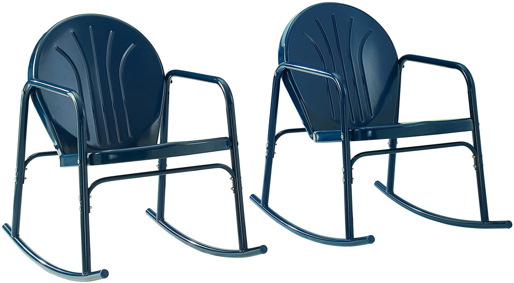 Crosley Furniture Griffith Retro Metal Outdoor Rocking Chairs, Set Of 2, For Porch, Deck, Balcony, Backyard, Navy Gloss