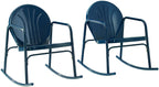 Crosley Furniture Griffith Retro Metal Outdoor Rocking Chairs, Set Of 2, For Porch, Deck, Balcony, Backyard, Navy Gloss