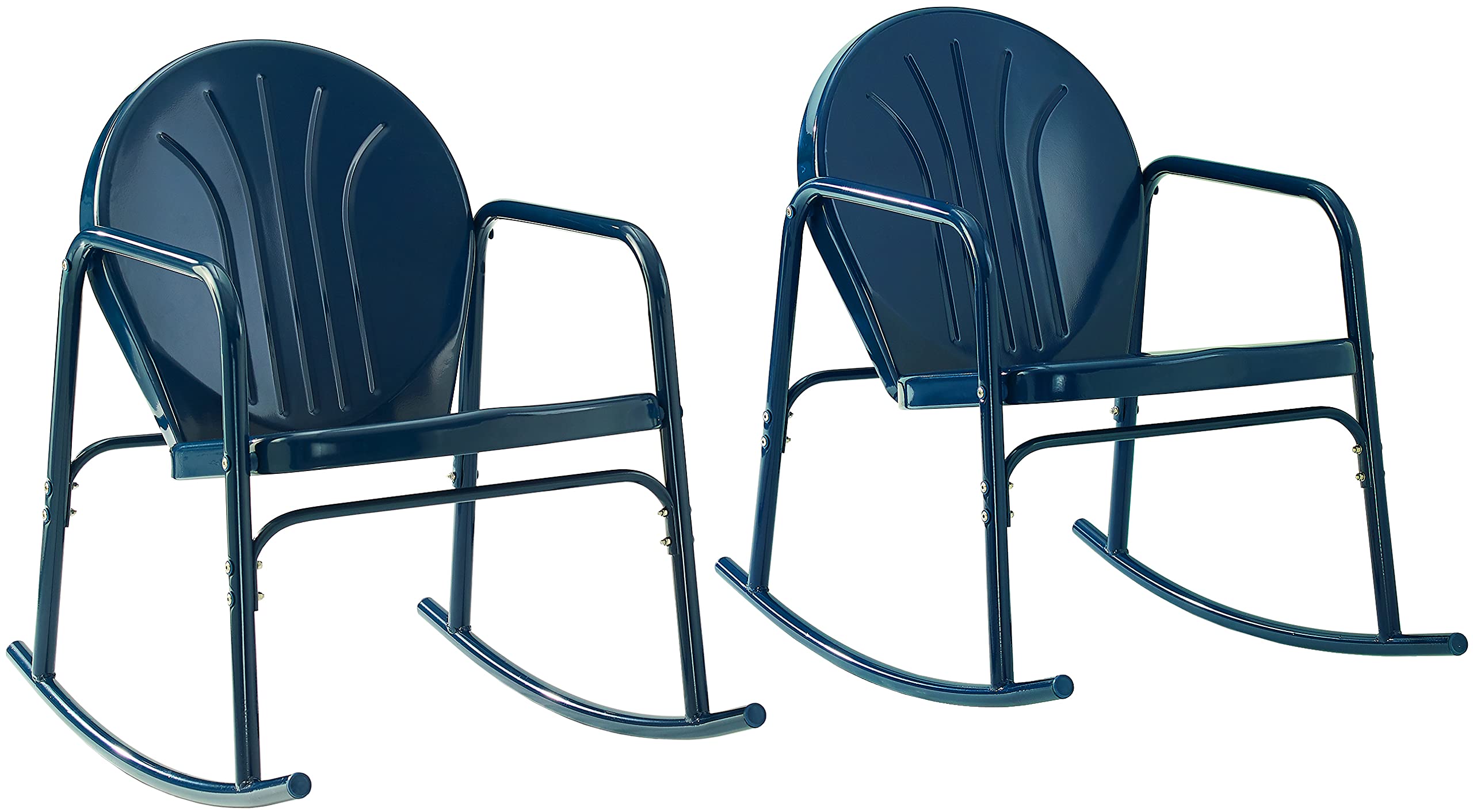 Crosley Furniture Griffith Retro Metal Outdoor Rocking Chairs, Set Of 2, For Porch, Deck, Balcony, Backyard, Navy Gloss