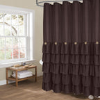 Seasonwood Brown Shower Curtains For Bathroom Dark Brown Shower Curtain Brown Ruffle Shower Curtain Button Farmhouse Style Fabri