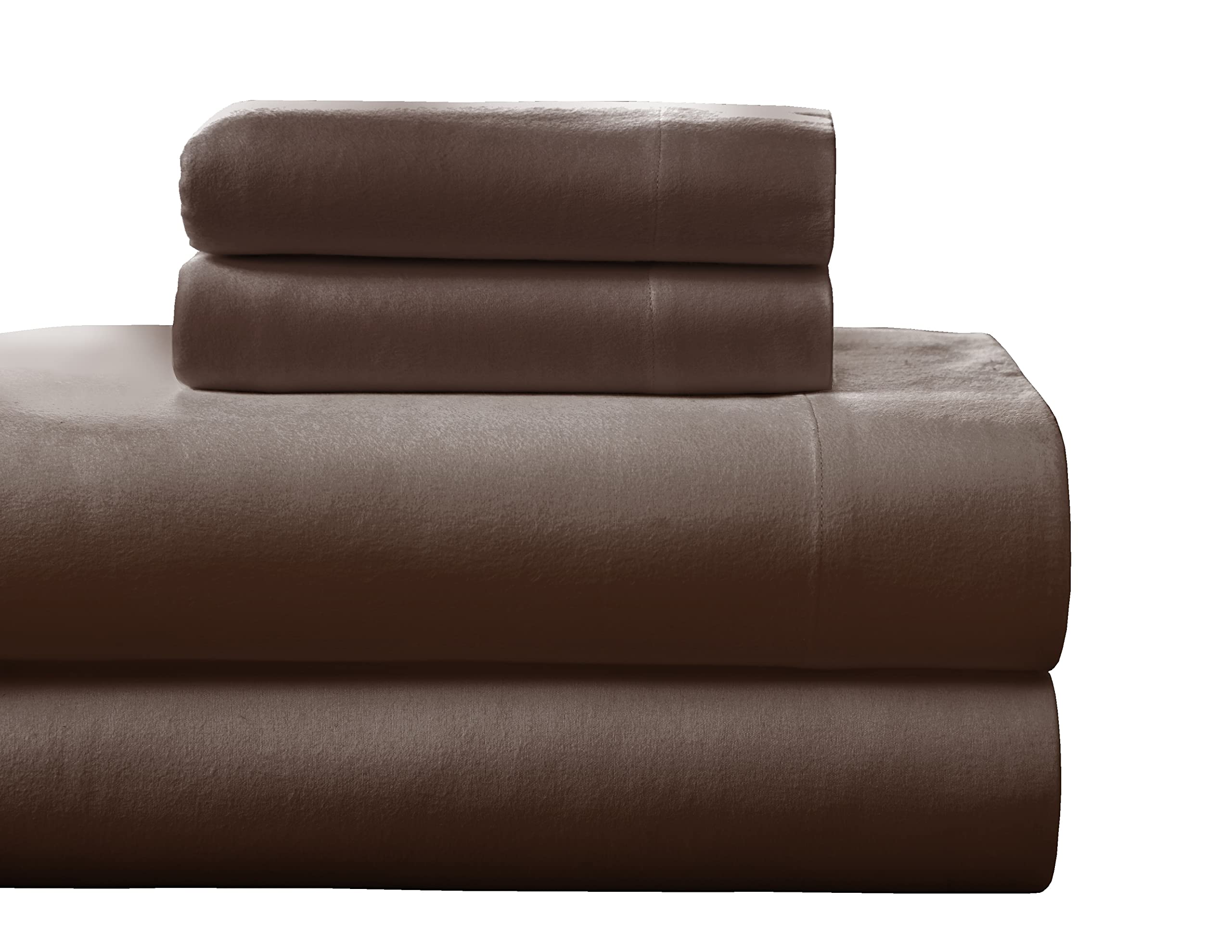 Pointehaven Flannel Deep Pocket Set With Oversized Flat Sheet, Queen, Chestnut