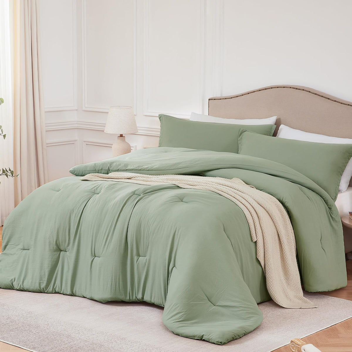 Quataly Queen Comforter Sets Sagegreen,3Pcs Soft Lightweight Breathable Bedding Comforter Sets For All Season, Queen Size(90''