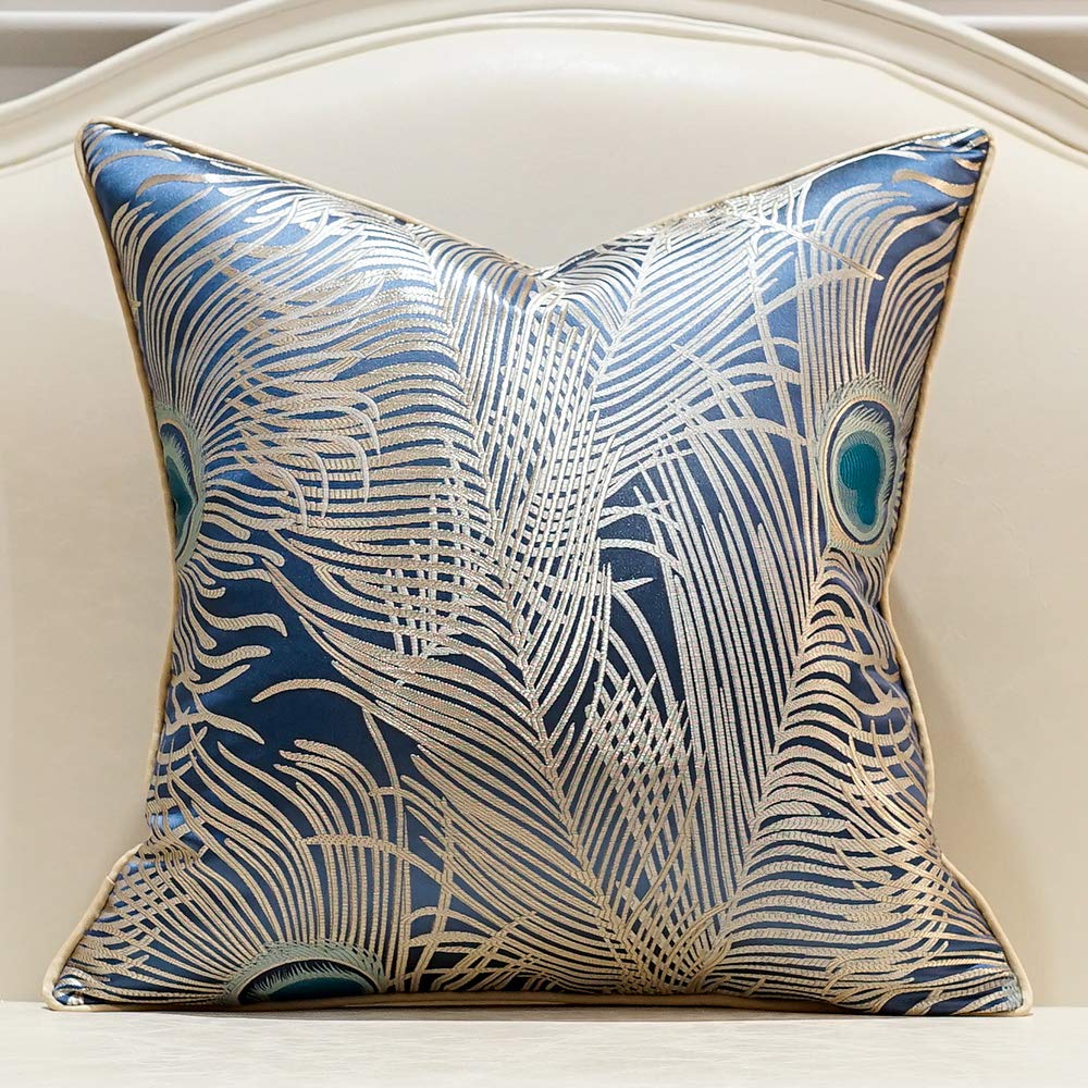 Avigers 18 X 18 Inches Light Blue Silver Peacock Feathers Cushion Cases Luxury Throw Pillow Covers Home Decorative Pillows For C