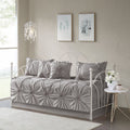 Madison Park Daybed Cover Set-Trendy Design All Season Luxury Bedding With Bedskirt, Matching Shams, Decorative Pillow, Medallion Tufted Dark Grey 75'X39' 6 Piece