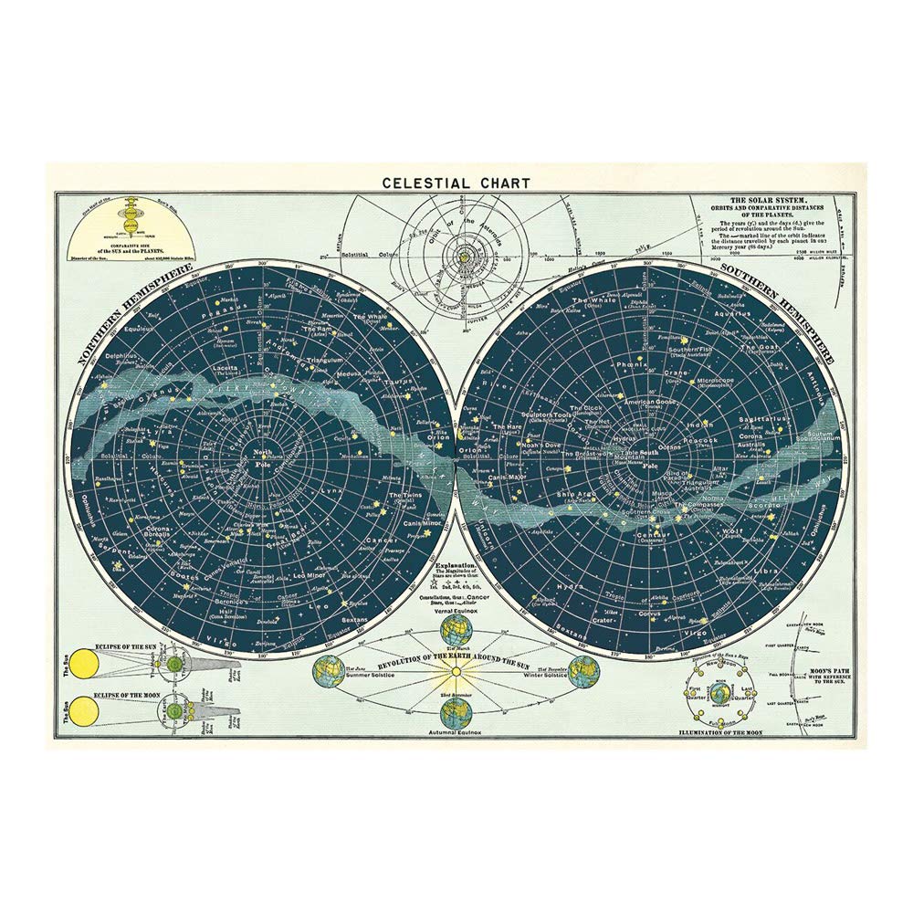 Cavallini Decorative Wrap Poster, Celestial Chart, 20 X 28 Inch Italian Archival Paper (Wrap/Celest)