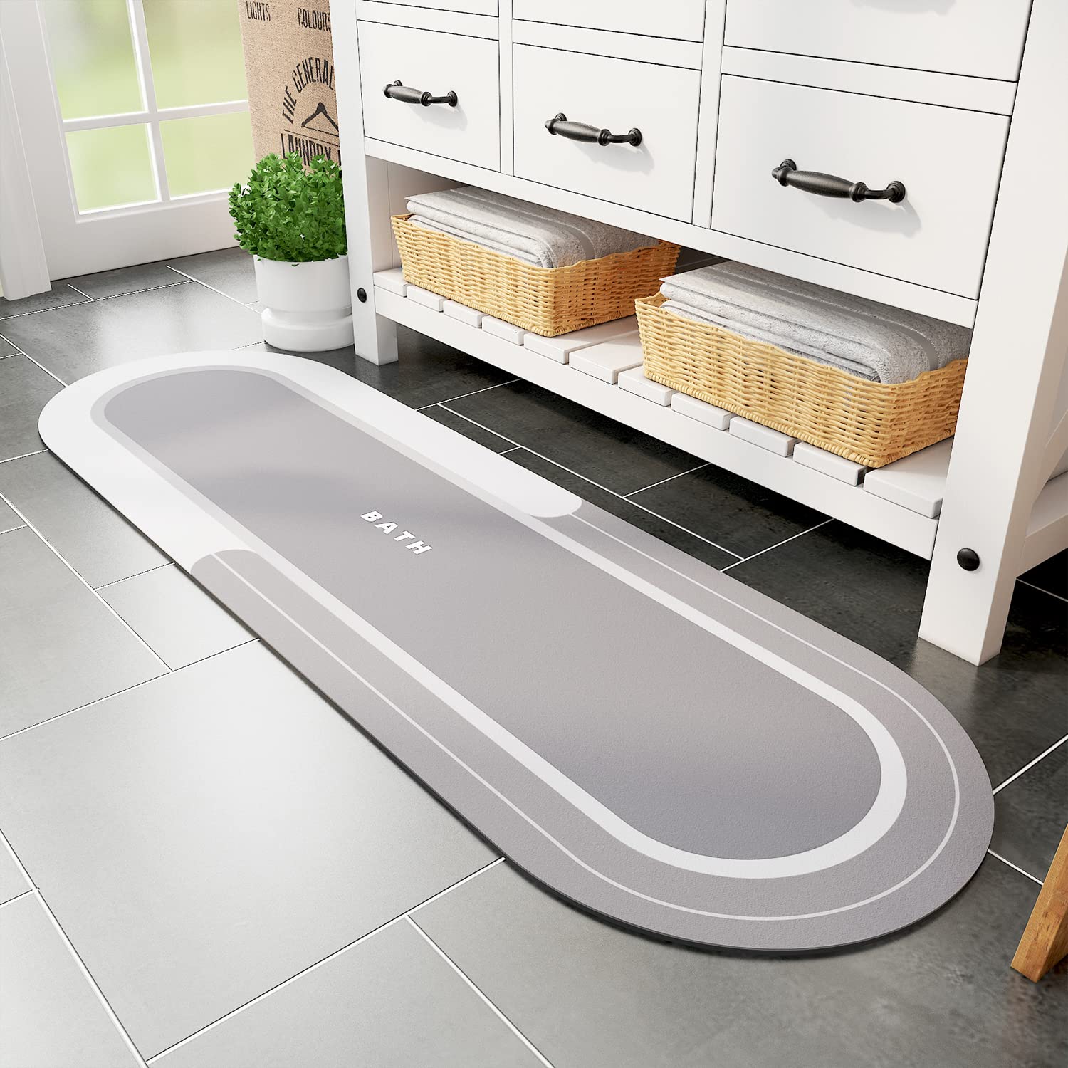 MontVoo Bathroom Rug Mat Runner Long-Bath Mat for Bathroom Non Slip Absorbent Quick Dry Thin Bath Rug-Bathroom Floor Mat Rubber 