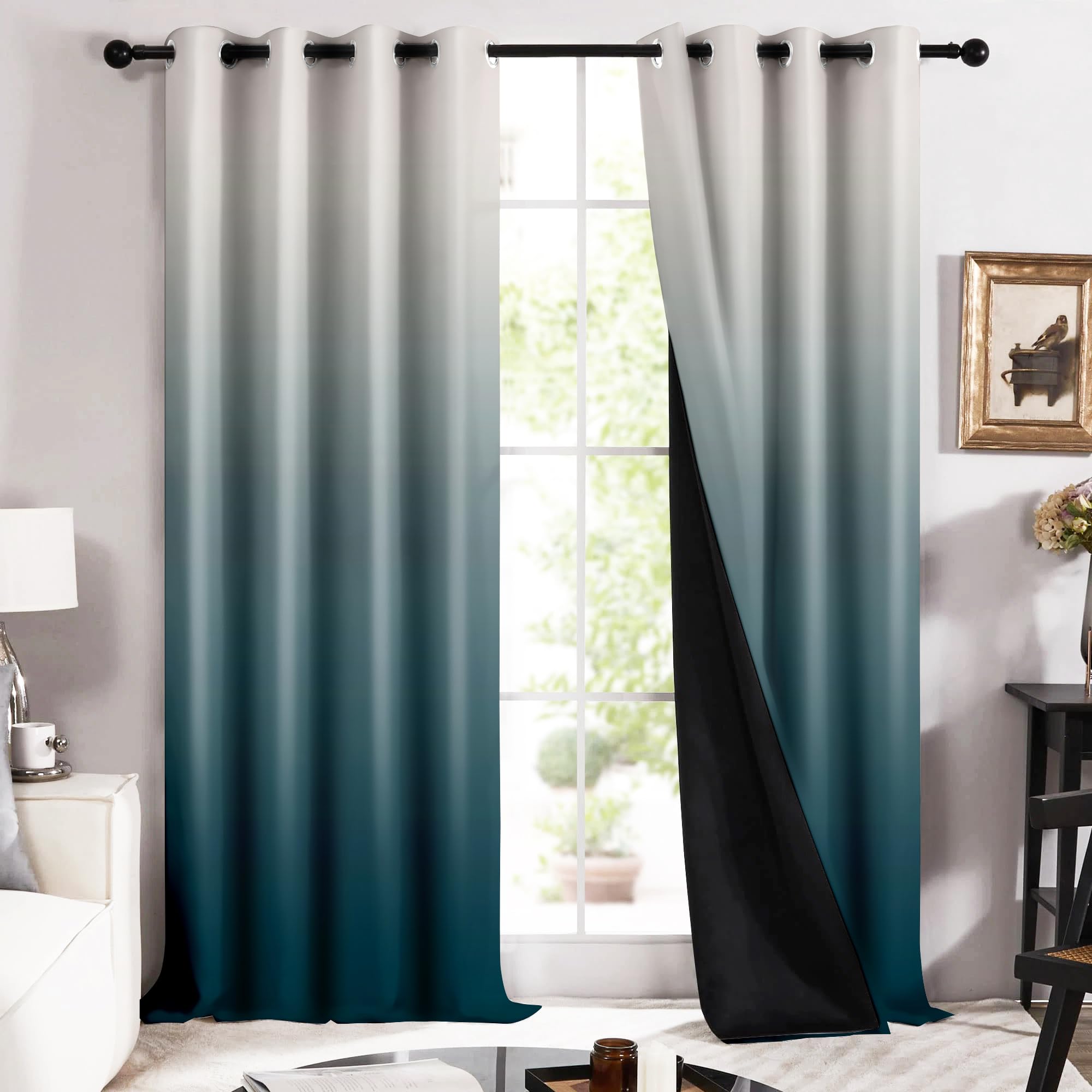Story@Home 100% True Blackout Semi Long Door Curtains 8 Feet Long Set Of 1 | Gradient Printed | Room Darkening | Ombre Curtain F