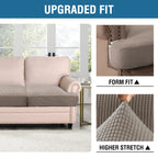 H.Versailtex Stretch 2 Piece T Cushion Sofa Slipcovers Individually Sofa Cushion Covers For 2 Cushion Couch Sofa Seat Cushion Covers With Elastic Bands Featuring Thicker Jacquard Fabric, Taupe
