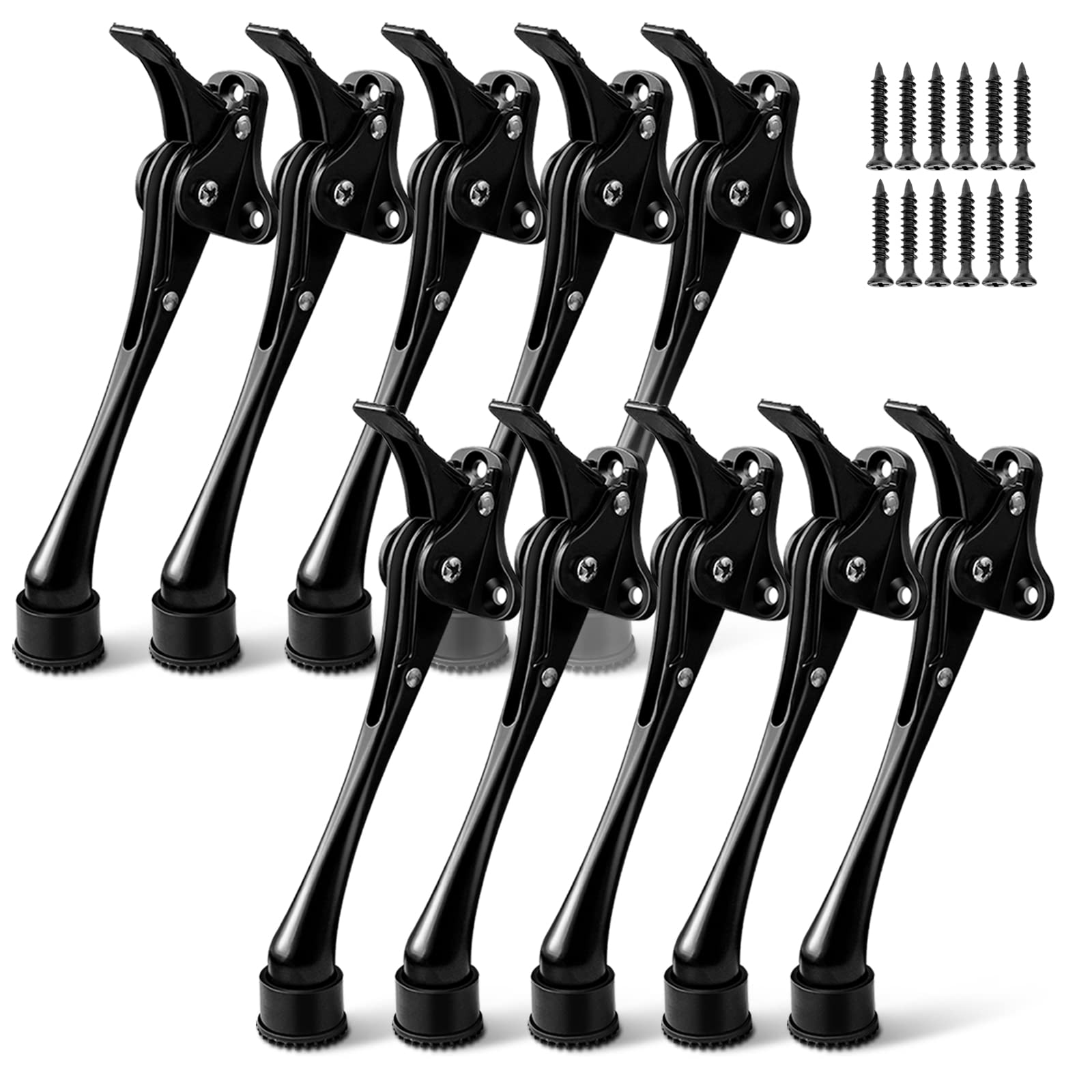 10 Pack Door Stoppers For Bottom Of Door 6 Inch Kickdown Door Stop, Non-Slip Rubber, Heavy Duty Metal Door Holder Adjustable Doo