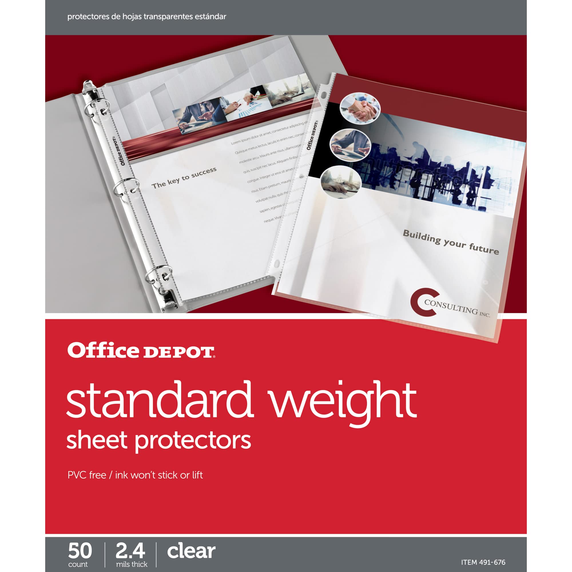 Office Depot Standard Weight Sheet Protectors, 8 1/2In. X 11In., Clear, Pack Of 50, 491676
