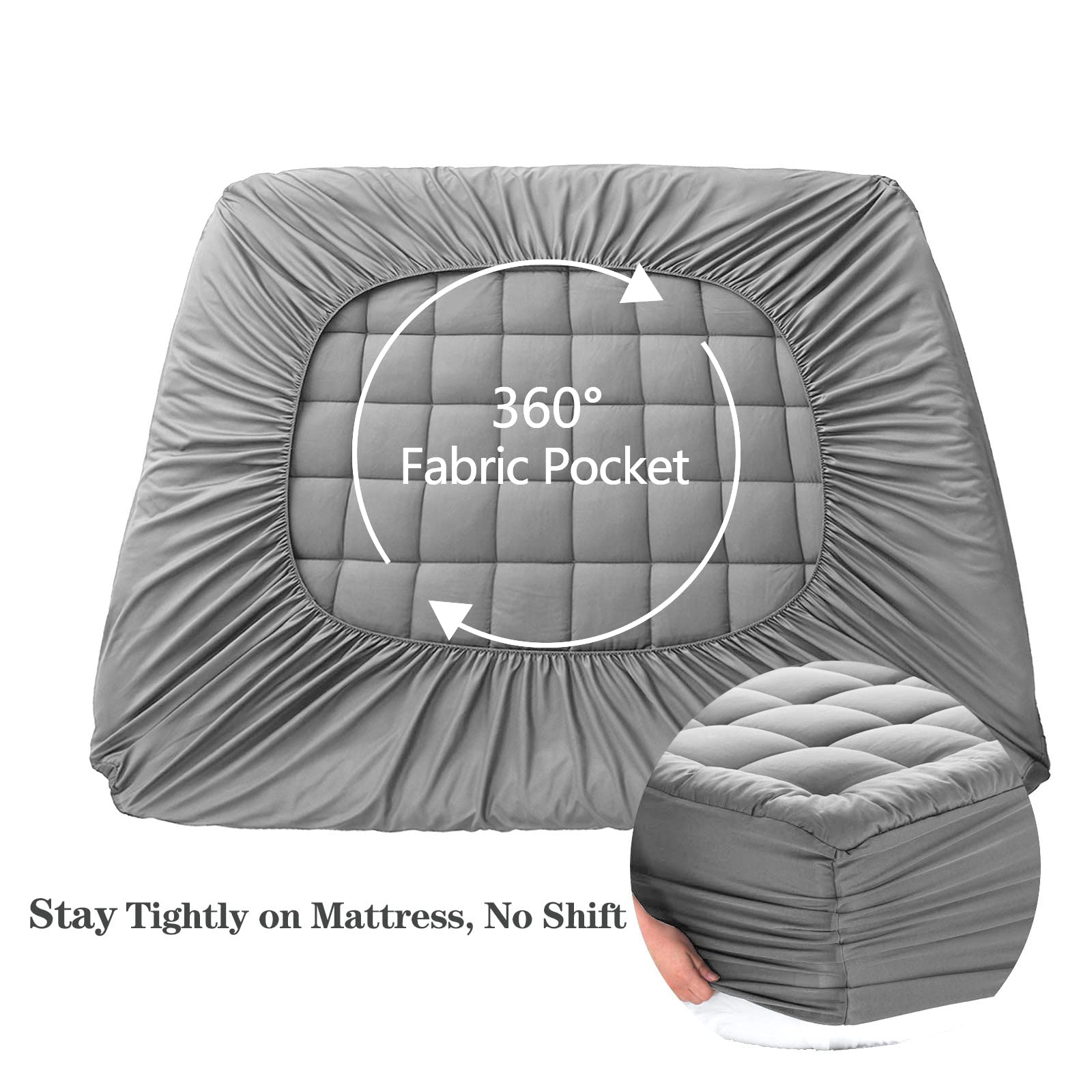 EASELAND King Size Pillow Top Mattress Pad Cooling Mattress Topper Microfiber Light Grey 78x80 Inches