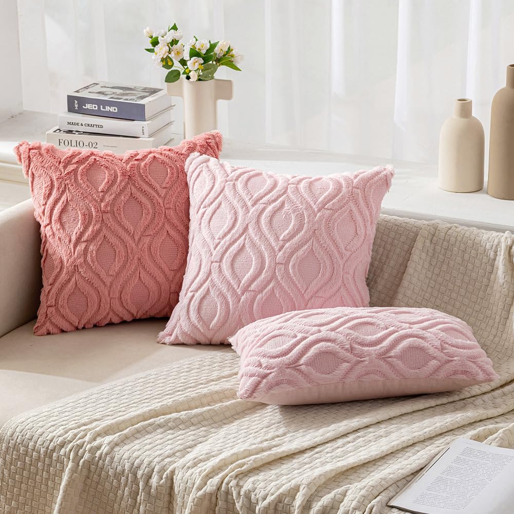 Miulee Coral Red Throw Pillow Covers 12X20 Inch, Soft Winter Plush Faux Wool Couch Pillow Covers Set Of 2 Decorative Farmhouse Boho Throw Pillows For Sofa Living Room Bed