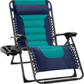 Best Choice Products Oversized Padded Zero Gravity Chair, Folding Outdoor Patio Recliner, Xl Anti Gravity Lounger For Backyard W/Headrest, Cup Holder, Side Tray, Polyester Mesh - Navy/Teal