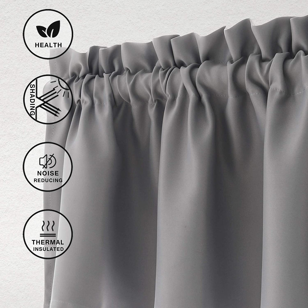 Hiasan Valance Curtains For Kitchen Blackout Thermal Insulated Solid Window Curtain Valance, Grey, 42 X 12 Inches, 1 Panel