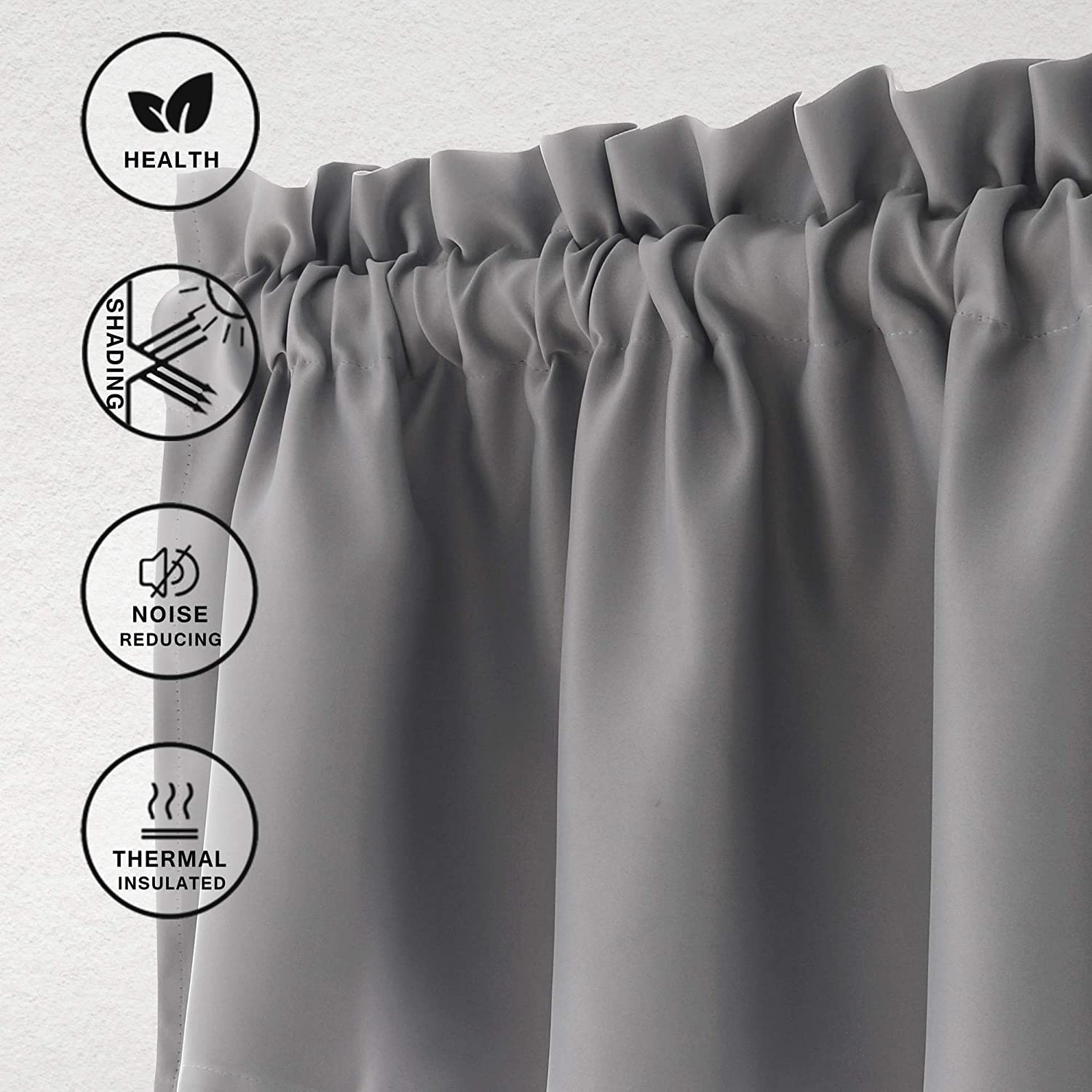 Hiasan Valance Curtains For Kitchen Blackout Thermal Insulated Solid Window Curtain Valance, Grey, 42 X 12 Inches, 1 Panel