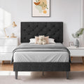 Hombck Twin Size Bed Frame With Adjustable Headboard, Linen Fabric Upholstered Bed Frame With Wood Slats, Twin Bed Frames For Kids, Button Tufted Design, No Box Spring Needed, Black