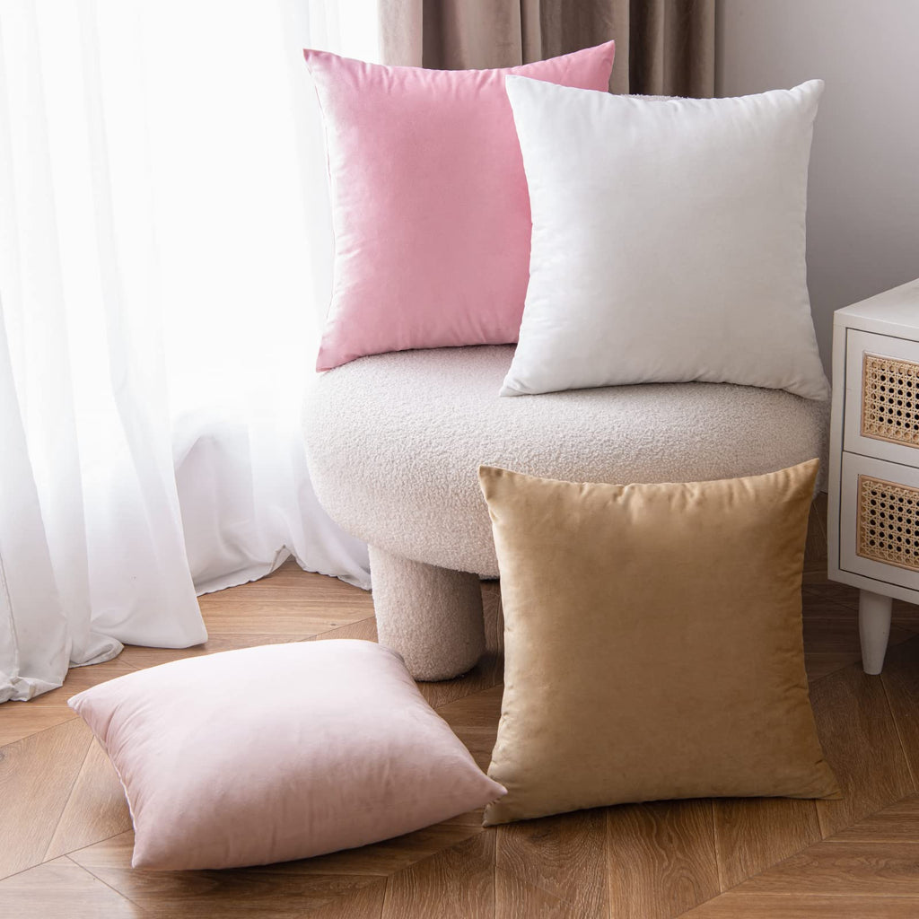 Emema Pack Of 2 Velvet Pillow Covers Decorative Square Pillowcase Soft Solid Cushion Case For Sofa Bedroom Car 16X16 Inch White