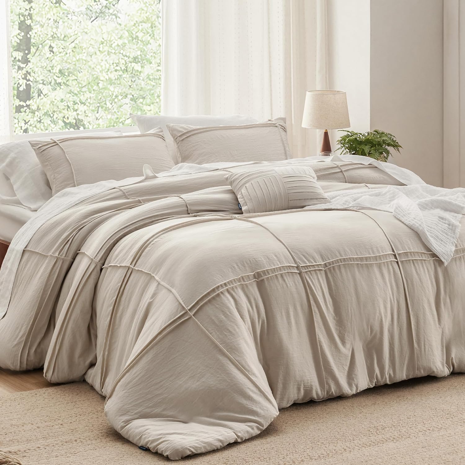 Bedsure Grid Tufted Twin/Twin Xl Duvet Cover - Shabby Chic Duvet Cover, Twin Size Boho Bedding, Includes 1 All-Season Duvet Cover & 1 Pillowcase (Light Beige, Twin, 68'X90')