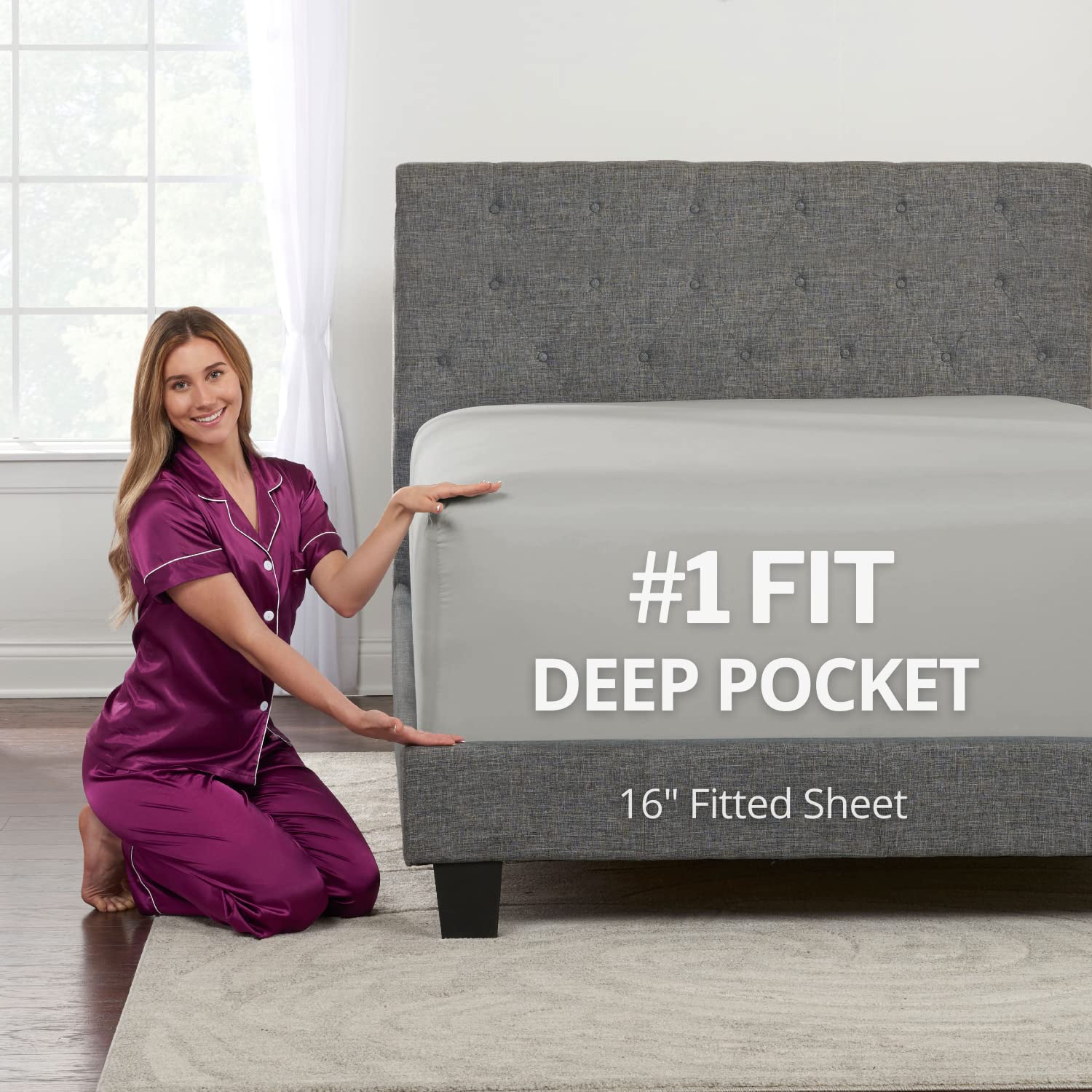 Deep Pocket Full Size Fitted Sheet - Real 16    Inch Deep Pocket Full Fitted Sheet - Best Fit For 14    - 18    Deep Pocket Matt