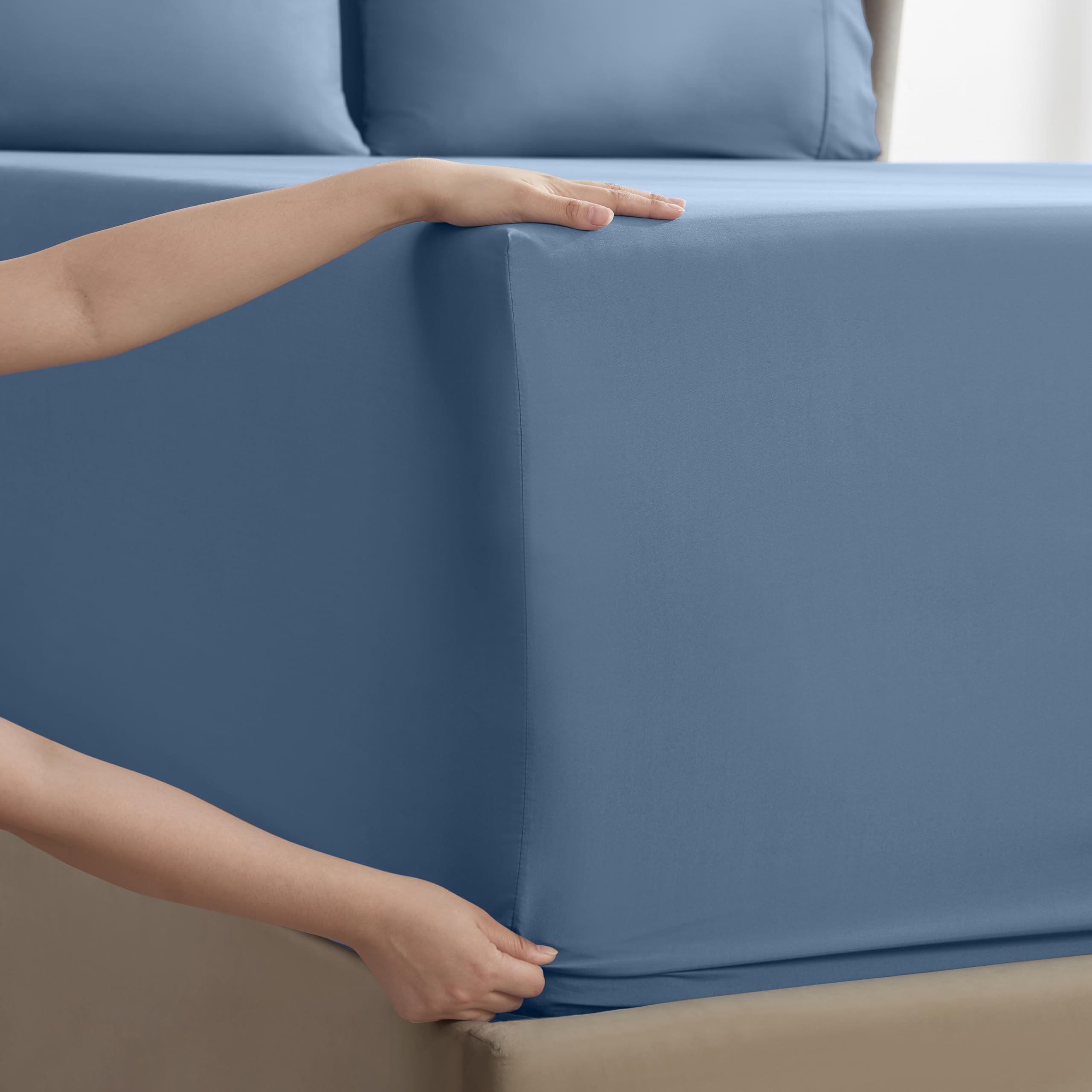 Nestl Extra Deep Pocket Split King Sheet Set - 7 Pc Soft Microfiber Split King Sheet Sets Deep Pocket - Fade Resistant Bedding Sheets & Pillowcases - Split King, Blue Heaven