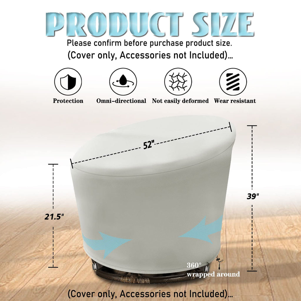 Iceberg Elf Papasan Chair Cover Waterproof,(For 52In Outdoor Papasan Chairs Covers) Beige, Zipper Design, Easy To Put On And Tak