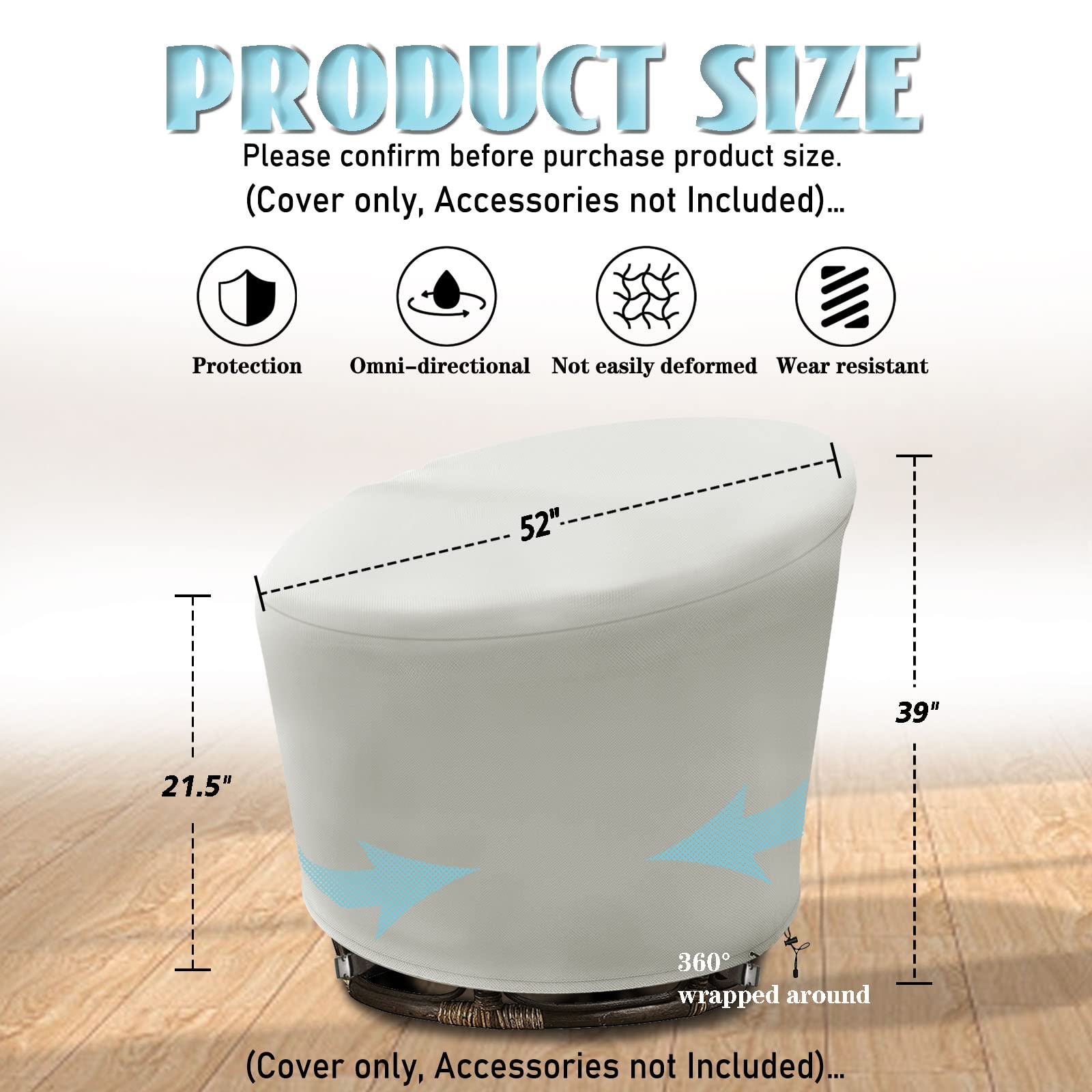 Iceberg Elf Papasan Chair Cover Waterproof,(For 52In Outdoor Papasan Chairs Covers) Beige, Zipper Design, Easy To Put On And Tak