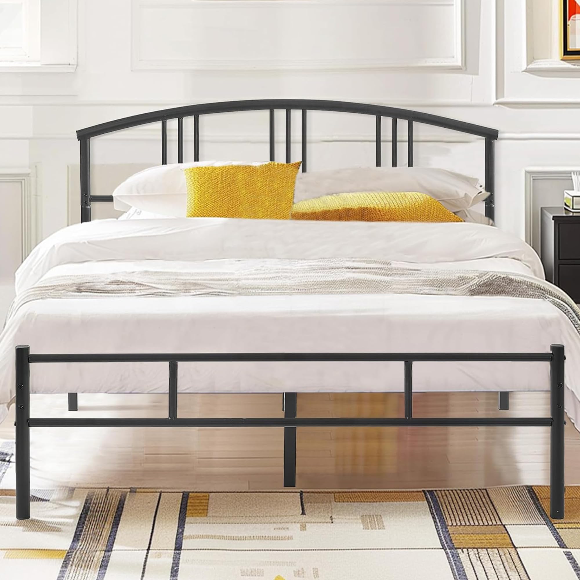 VECELO Queen Bed Frame with Headboard and Footboard, 14 Inch Metal Platform Mattress Foundation, Sturdy Premium Steel Slat/No Bo