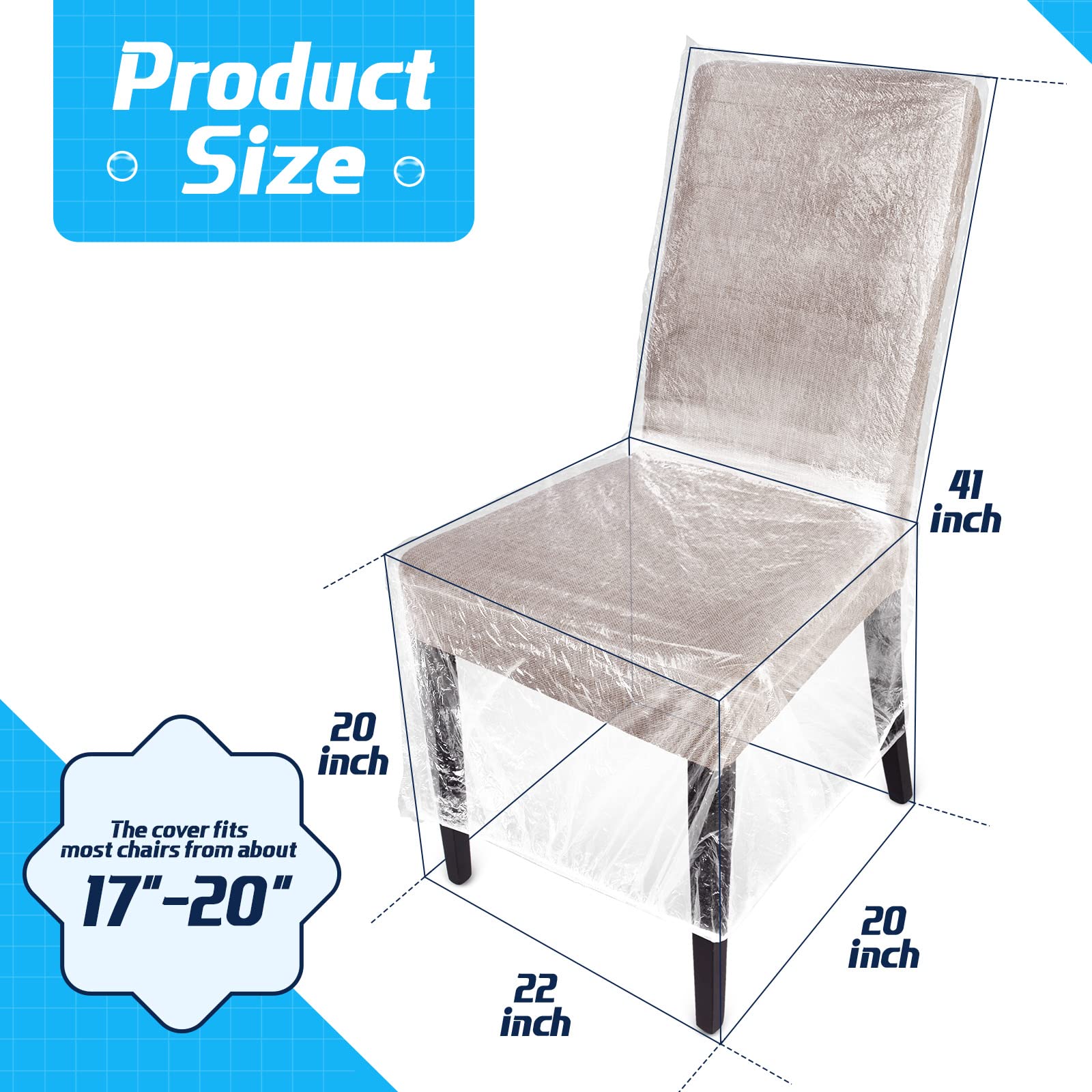 Remagr Clear Plastic Dining Chair Covers ? 8 Pieces Waterproof Protectors for 21x20 Inch Chairs