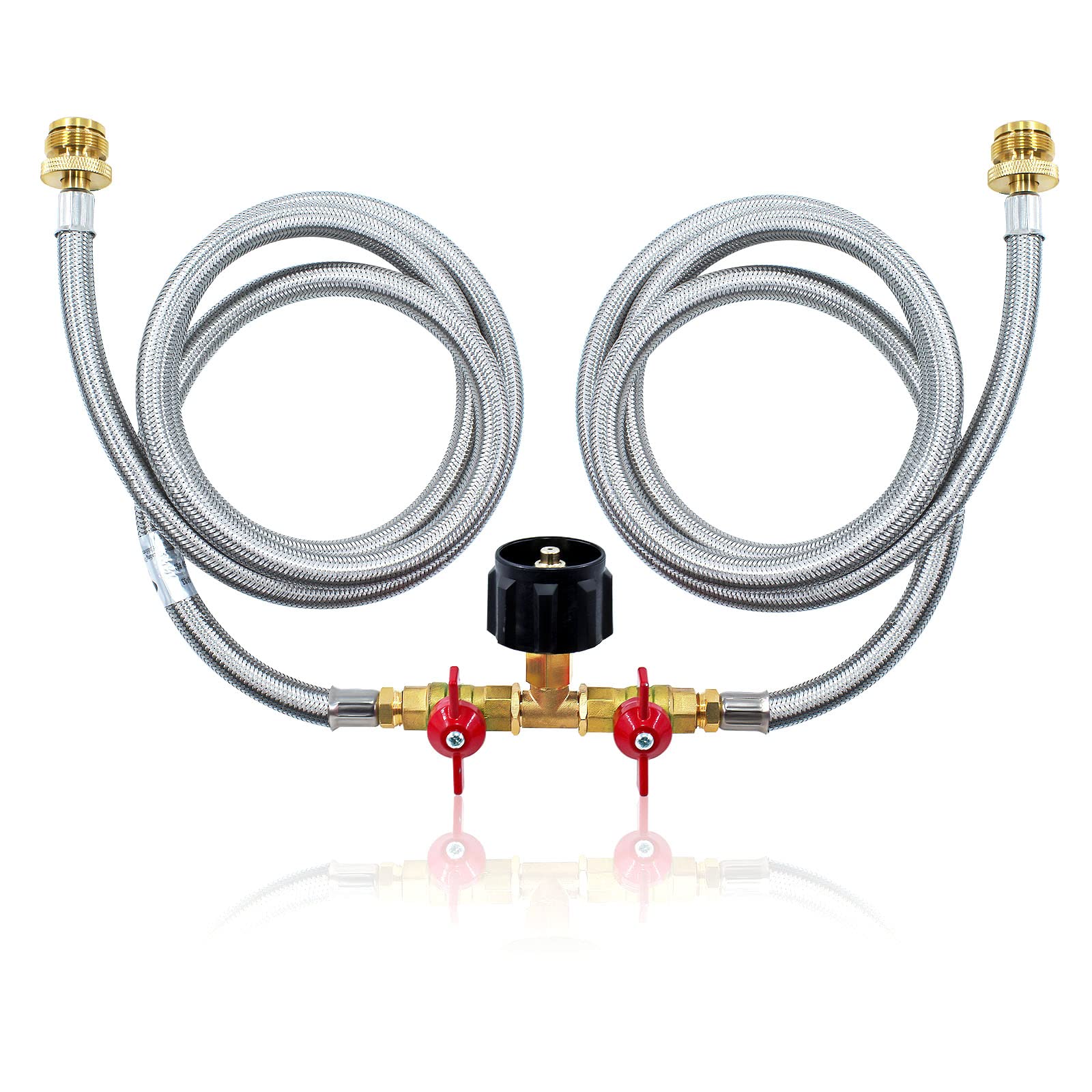 Mensi Upgrade 5 Feet 2 Way Y Splitter Cga Propane Tank Converter Adapter Braided Stainless Hose Assembly Replacement For Qcc1 /