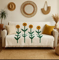 JutiePie Cotton Woven Throw Blanket with Tassels for Sofa, Bed & Couch | 3 Seater | 49x75 Inch Cream Floral Design | Soft, Light