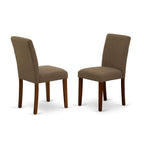 East West Furniture HBAB5-MAH-18 5 Piece Dining Table Set for 4 Includes a Round Kitchen Table with Pedestal and 4 Coffee Linen Fabric Parson Dining Room Chairs, 42x42 Inch, Mahogany