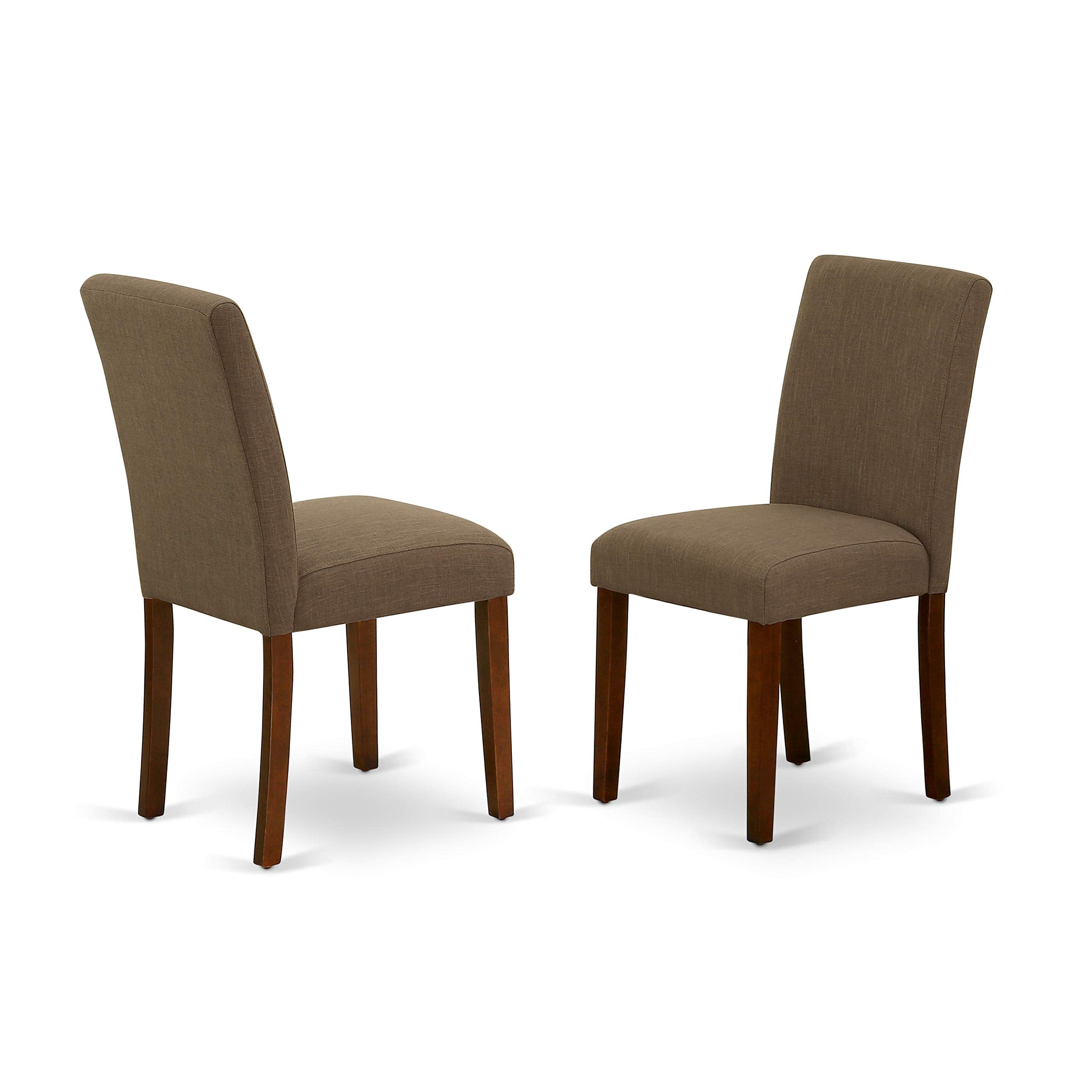 East West Furniture HBAB5-MAH-18 5 Piece Dining Table Set for 4 Includes a Round Kitchen Table with Pedestal and 4 Coffee Linen Fabric Parson Dining Room Chairs, 42x42 Inch, Mahogany