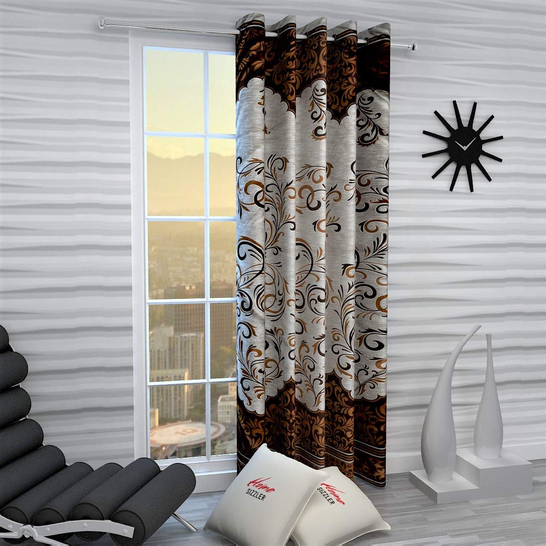 Home Sizzler 1 Piece Classic Panel Eyelet Polyester Window Curtains  5 Feet, Brown