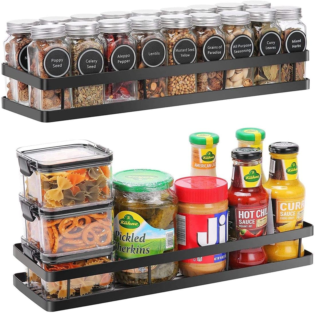 Firebees Wall Mounted Kitchen Shelf Organizer, Floating Spice Rack, Kitchen Organizer Rack,2Tier HeavyDuty Metal Shelf For Kit