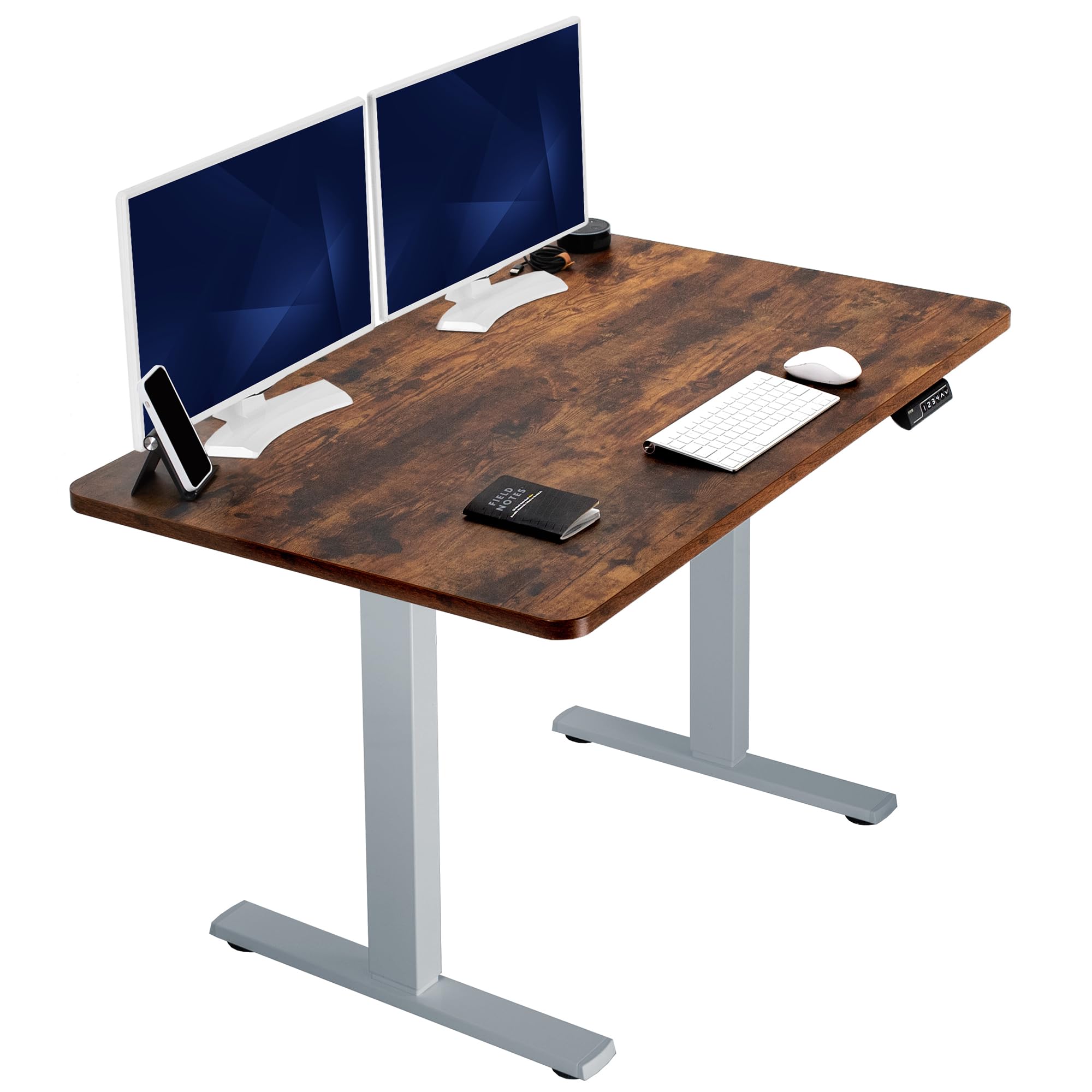 VIVO Electric 48 x 30 in Rustic Standing Desk, Memory Height Adjustment, 1B Series, Holds 220 lbs, One-Piece Vintage Brown Top, 