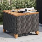 vidaXL Patio Coffee Table - Square, Poly Rattan, Acacia Wood, Black & Brown, Outdoor Furniture for Garden, Backyard, Patio, 17.7"x17.7"x14.6"
