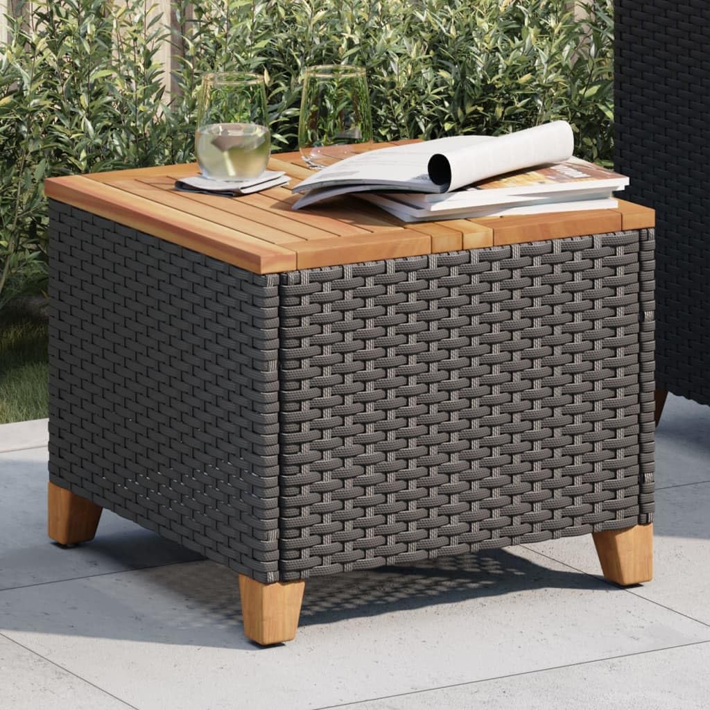 vidaXL Patio Coffee Table - Square, Poly Rattan, Acacia Wood, Black & Brown, Outdoor Furniture for Garden, Backyard, Patio, 17.7"x17.7"x14.6"