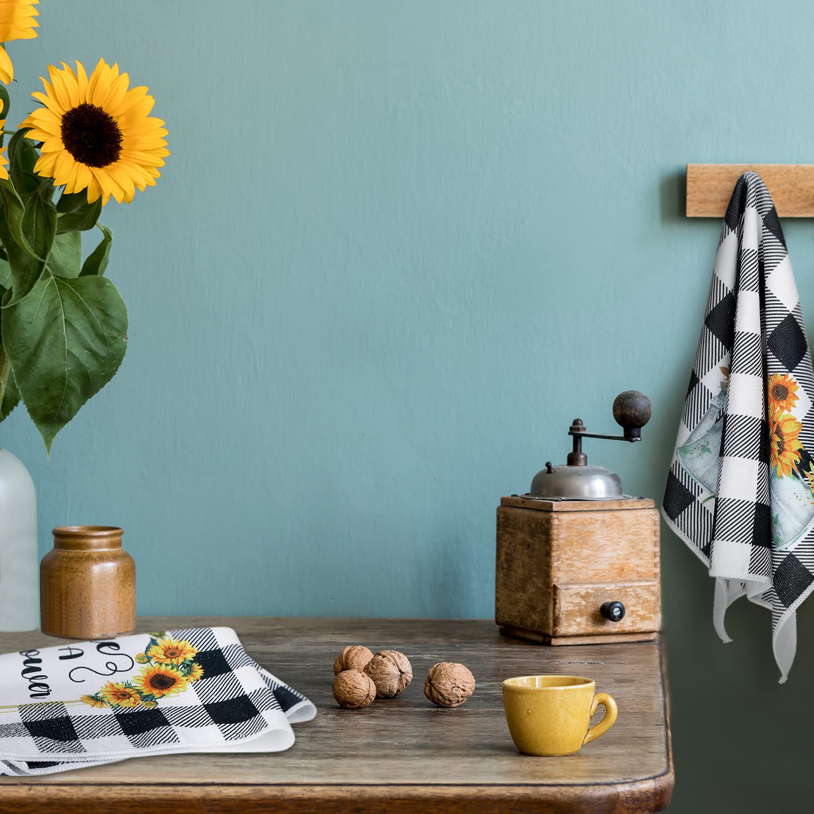 Kajaia 4 Pcs Bee Sunflower Kitchen Towels Summer Gnome Dish Towels Watermelon Lemon Tea Towels Sunshine Hand Towels Absorbent Pl
