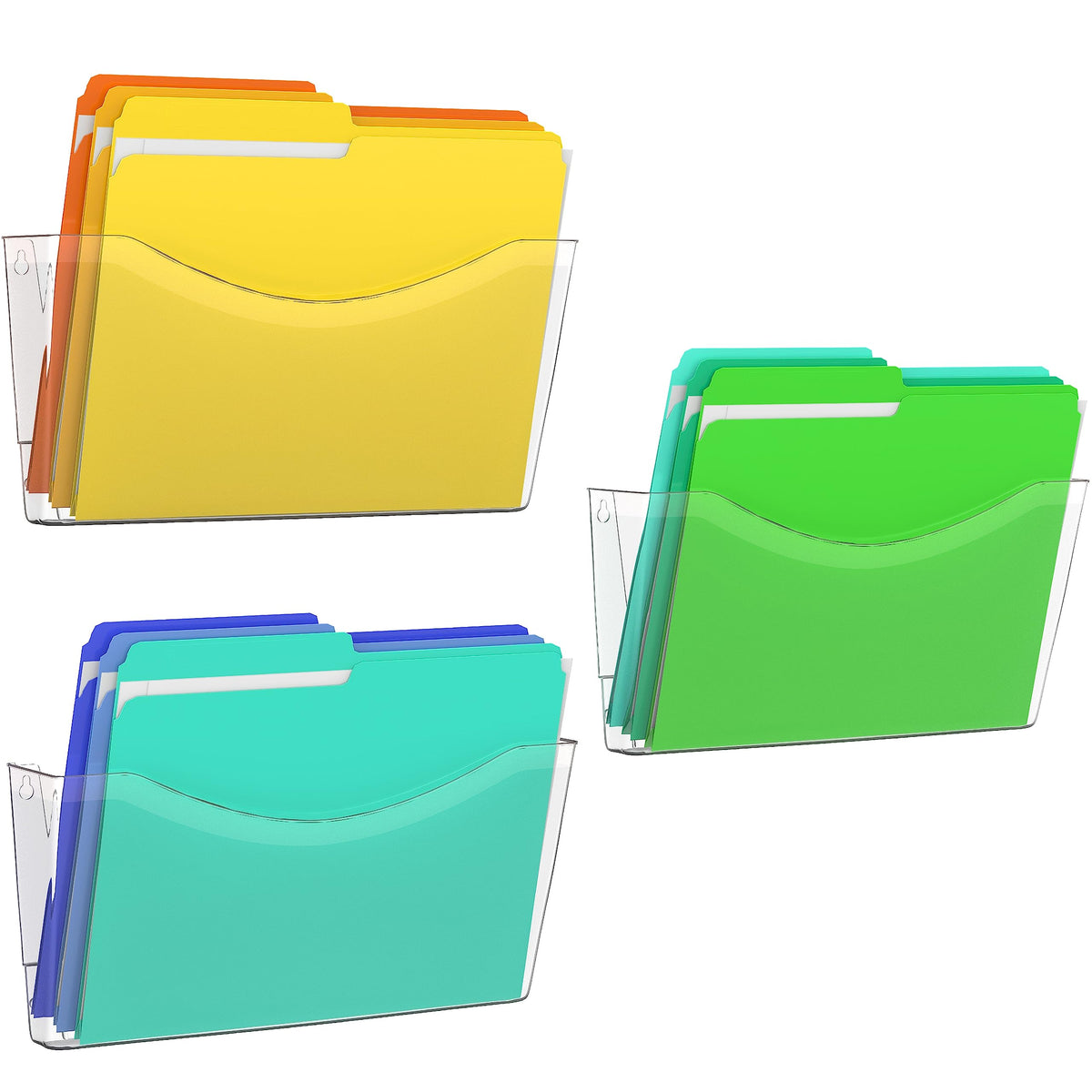 Kuntine.B 3 Pack Clear Single Pocket File Holder Hanging Wall Organizer, Wall Mount Mails Magazines Organizer For Office And Hom
