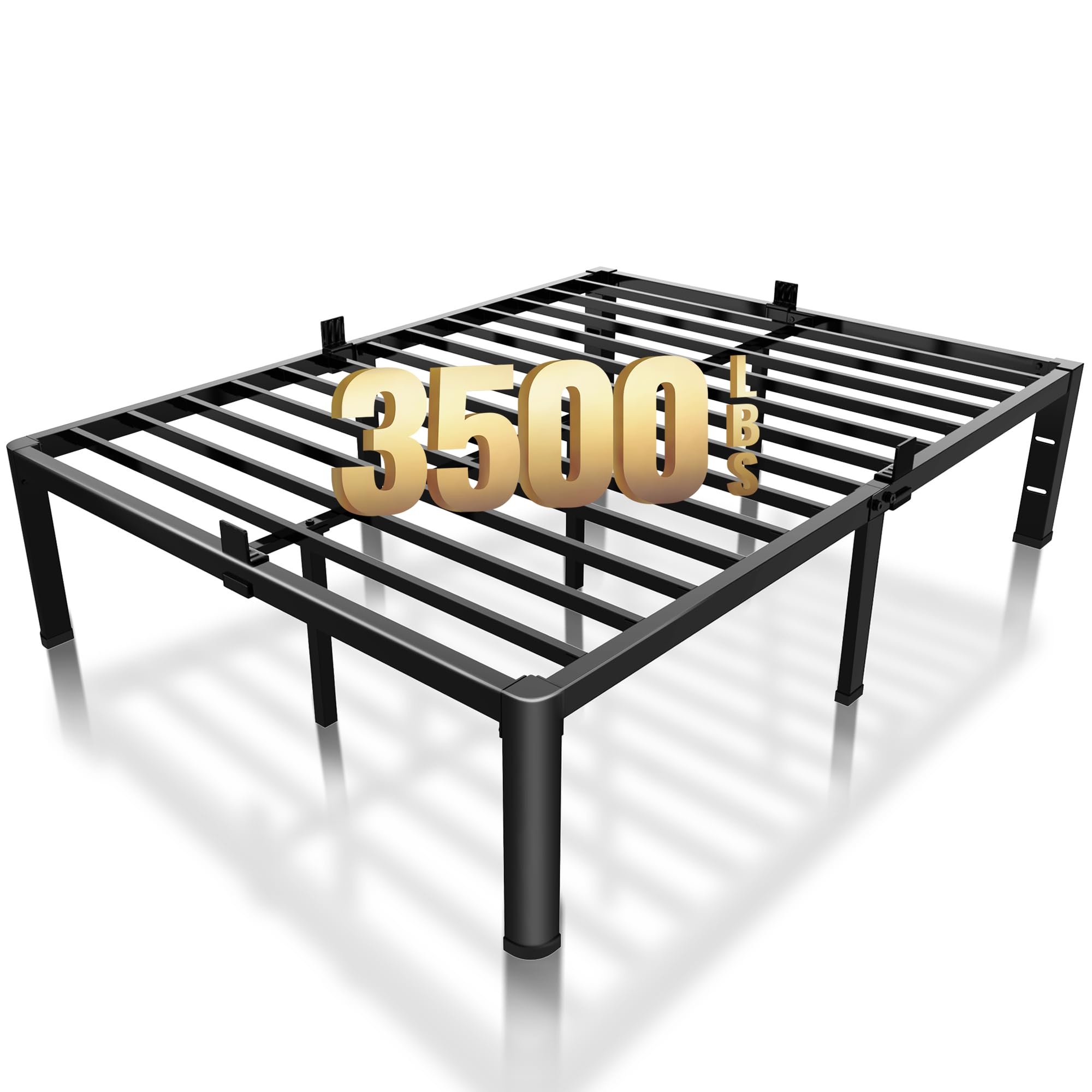 ROIL 18 Inch Full Size Bed Frame with Rounded Corner and Headboard Hole Mattress Retainers 3500LBS Metal Heavy Duty Steel Slats 