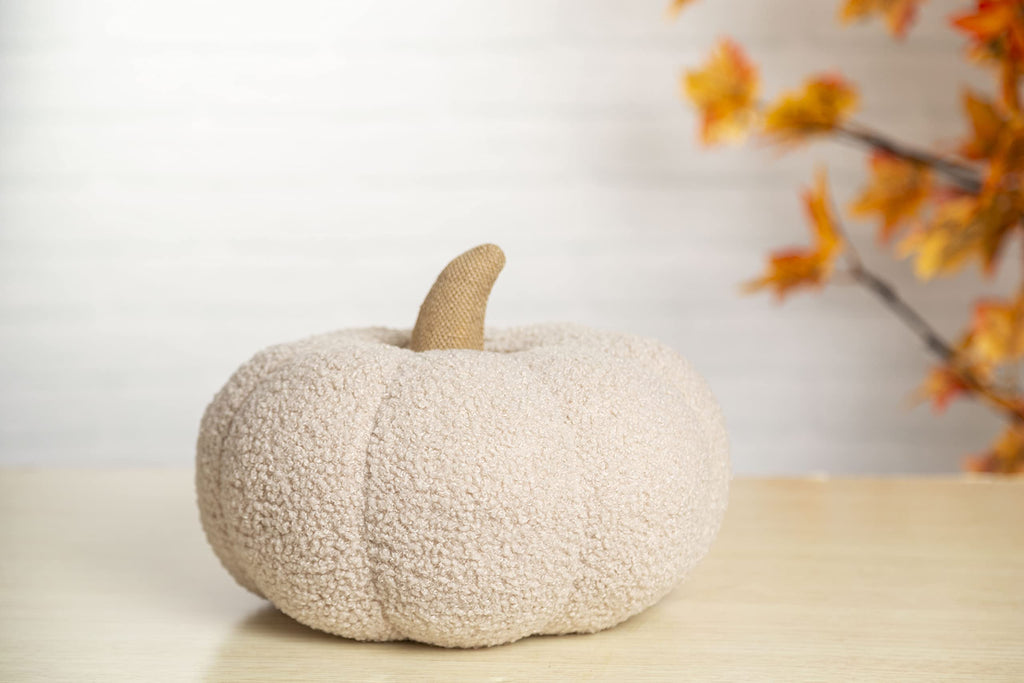 Pearhead Sherpa Pumpkin, Plush Stuffed Halloween Home Decorations, Modern Fall Home Decor, 6.5' X 9', Cream