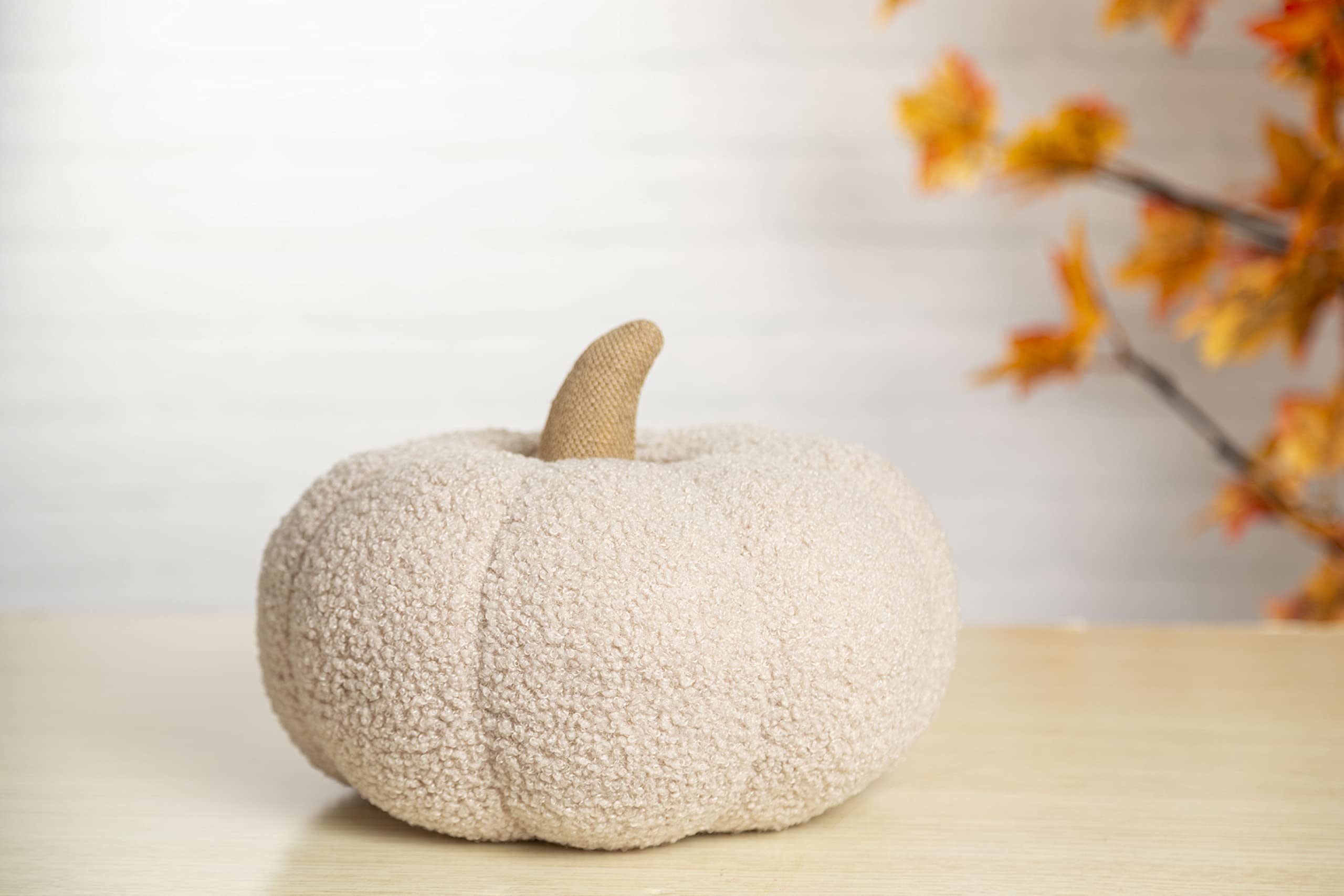 Pearhead Sherpa Pumpkin, Plush Stuffed Halloween Home Decorations, Modern Fall Home Decor, 6.5' X 9', Cream