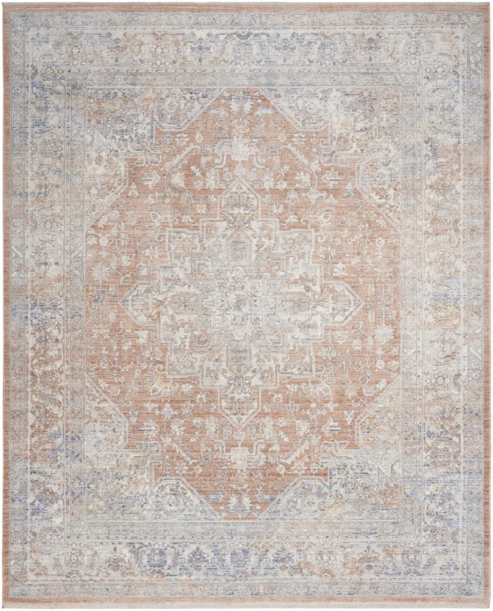 HomeRoots 533433 5 x 8 ft. Oriental Power Loom Distressed Area Rug with Fringe Brown & Blue